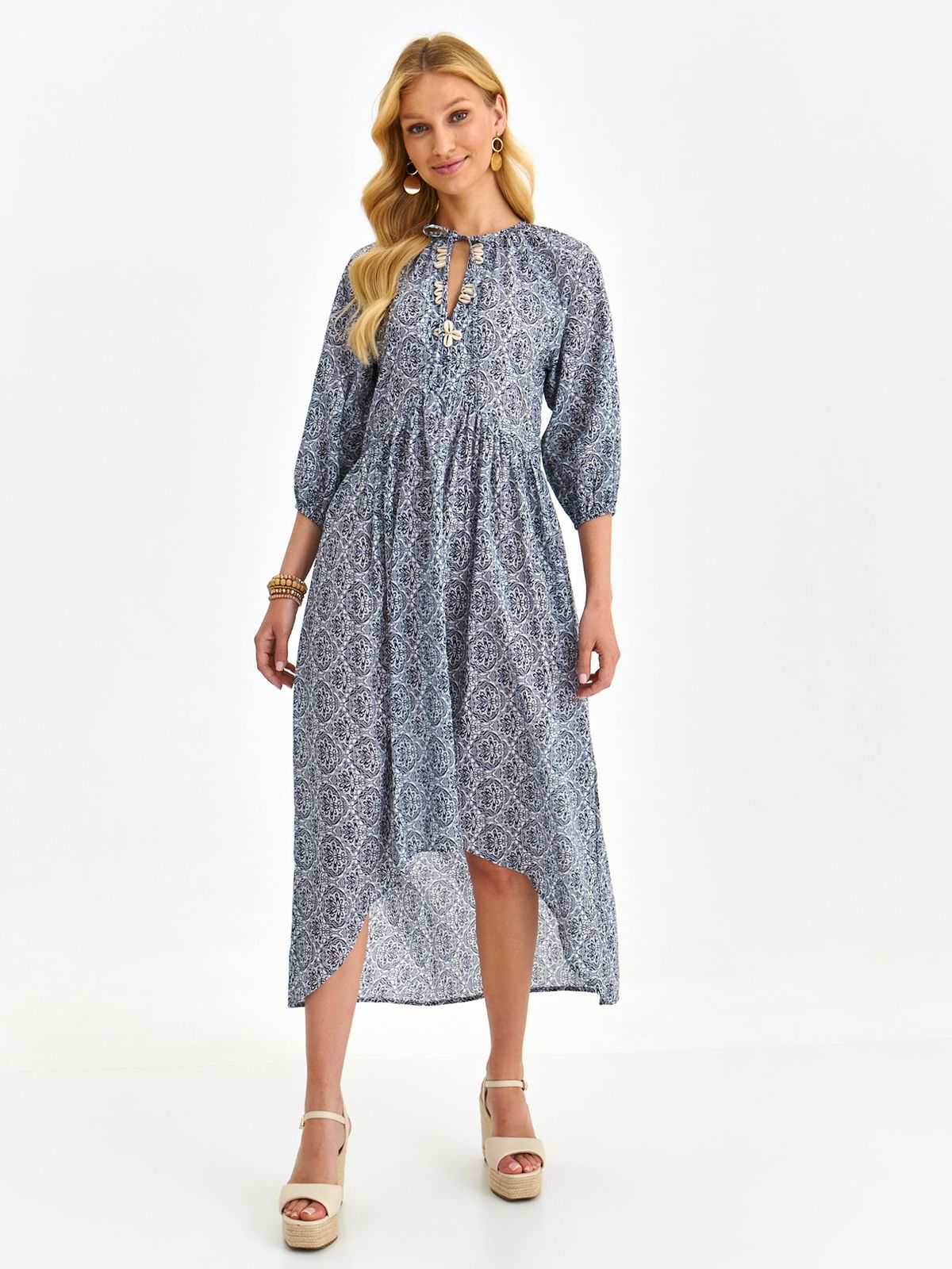 Blue dress cotton cloche asymmetrical