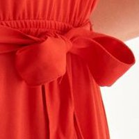 Piros könnyed anyag midi aszimetrikus ruha, harang alakú gumirozott derékrésszel