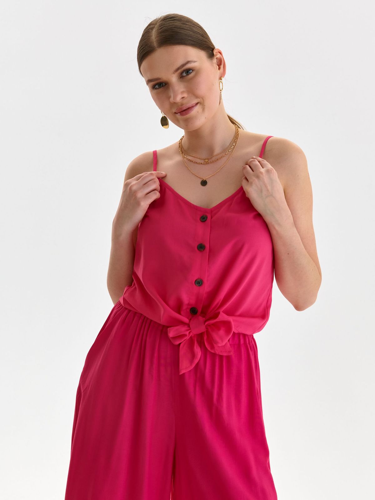 Pink top shirt light material short cut loose fit with straps