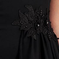 Midi krepp ceruza ruha - fekete, mély dekoltázzsal, anyagátfedés muszlinból - StarShinerS