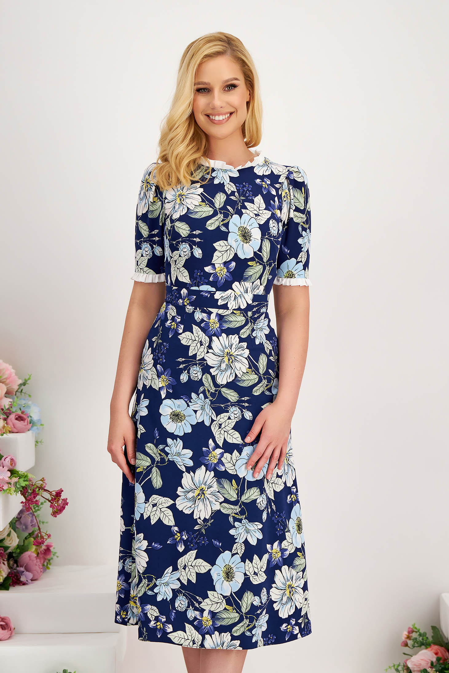 - StarShinerS dress georgette midi a-line with floral print