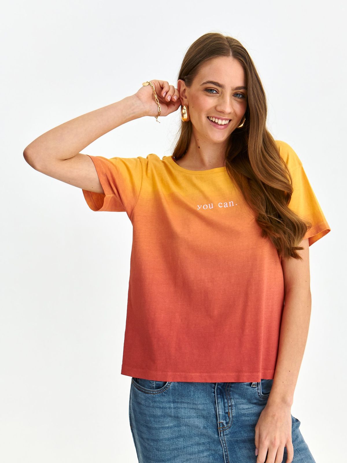 Orange t-shirt slightly elastic cotton loose fit