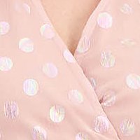 Világos rózsaszin muszlin midi harang ruha bő ujjakkall és virág alakú brossal - StarShinerS