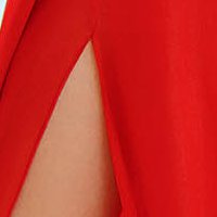 Muszlin csillogó díszítésekkel ellátott hosszú harang ruha - piros, lábon sliccelt