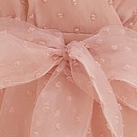Tüllből készült rövid harang alakú ruha - púder rózsaszín, átfedett dekoltázzsal, bő ujjakkal
