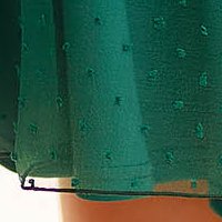 Tüllből készült rövid harang alakú ruha - sötétzöld, átfedett dekoltázzsal, bő ujjakkal