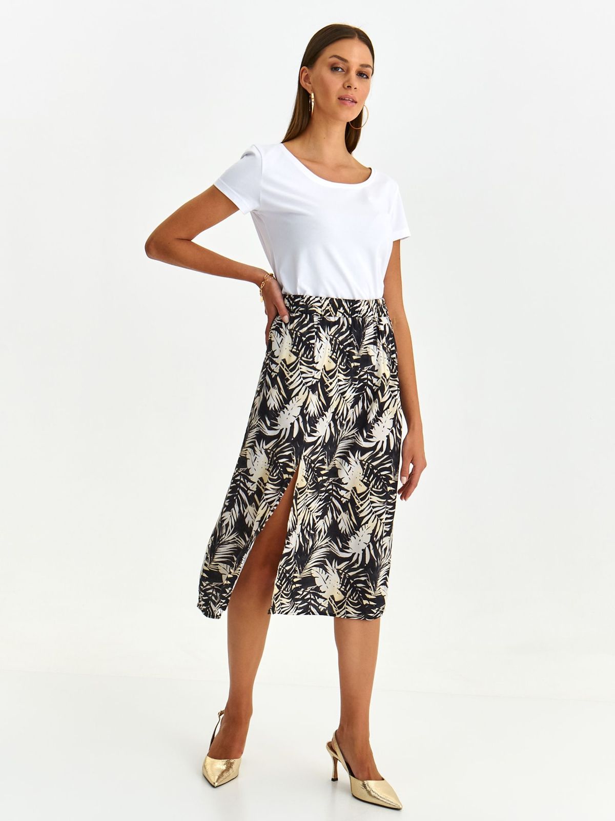 White skirt viscose with floral print midi