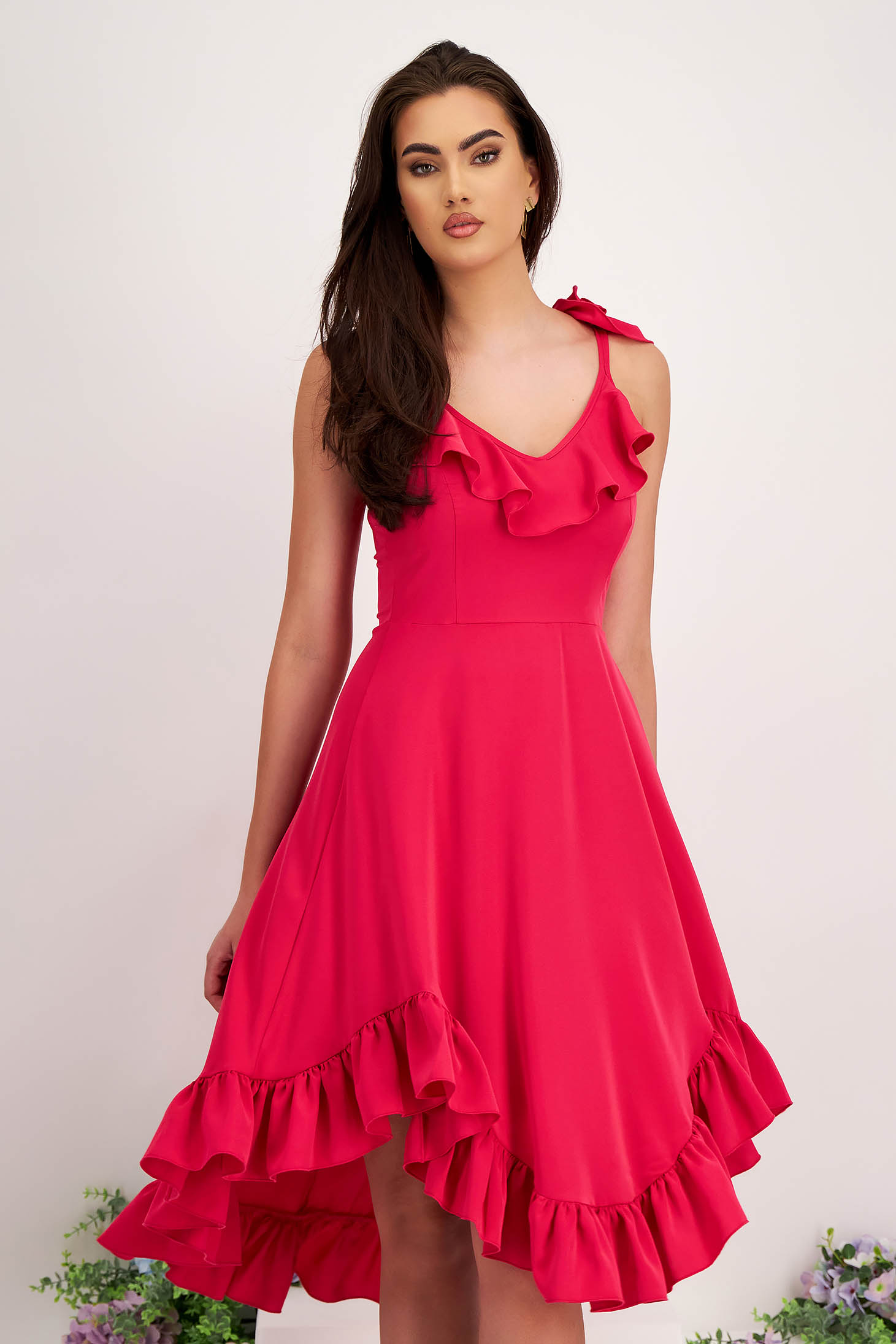 - StarShinerS pink dress light material midi cloche asymmetrical
