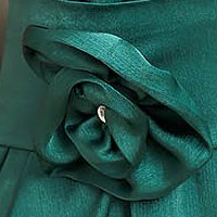 Muszlin rövid bő szabású zöld ruha, virág alakú brossal - StarShinerS