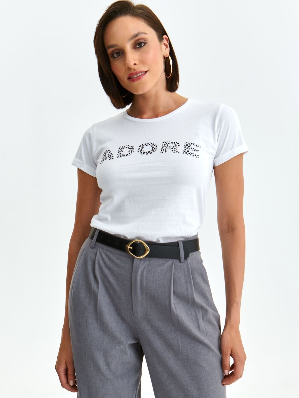 Tricou din bumbac alb cu croi larg si decolteu rotunjit - Top Secret