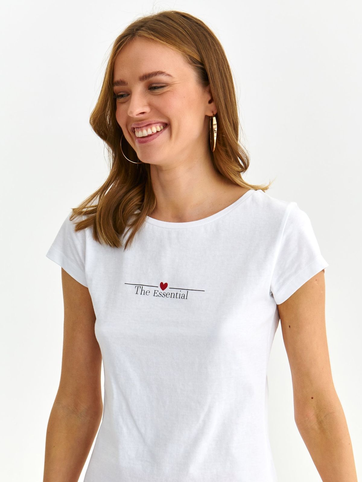 Tricou din bumbac alb cu croi larg si decolteu rotunjit - Top Secret