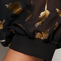Rugalmas szövetü rövid egyenes ruha - fekete, muszlin bő ujjakkal - StarShinerS