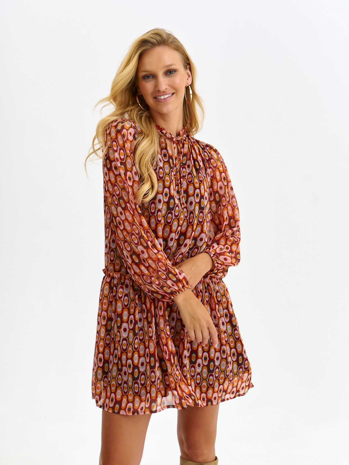 Dress from veil fabric short cut loose fit with puffed sleeves