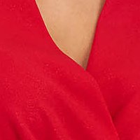 Krepp térdig érő ceruza ruha - piros, vállakon gyöngyös díszítéssel - StarShinerS