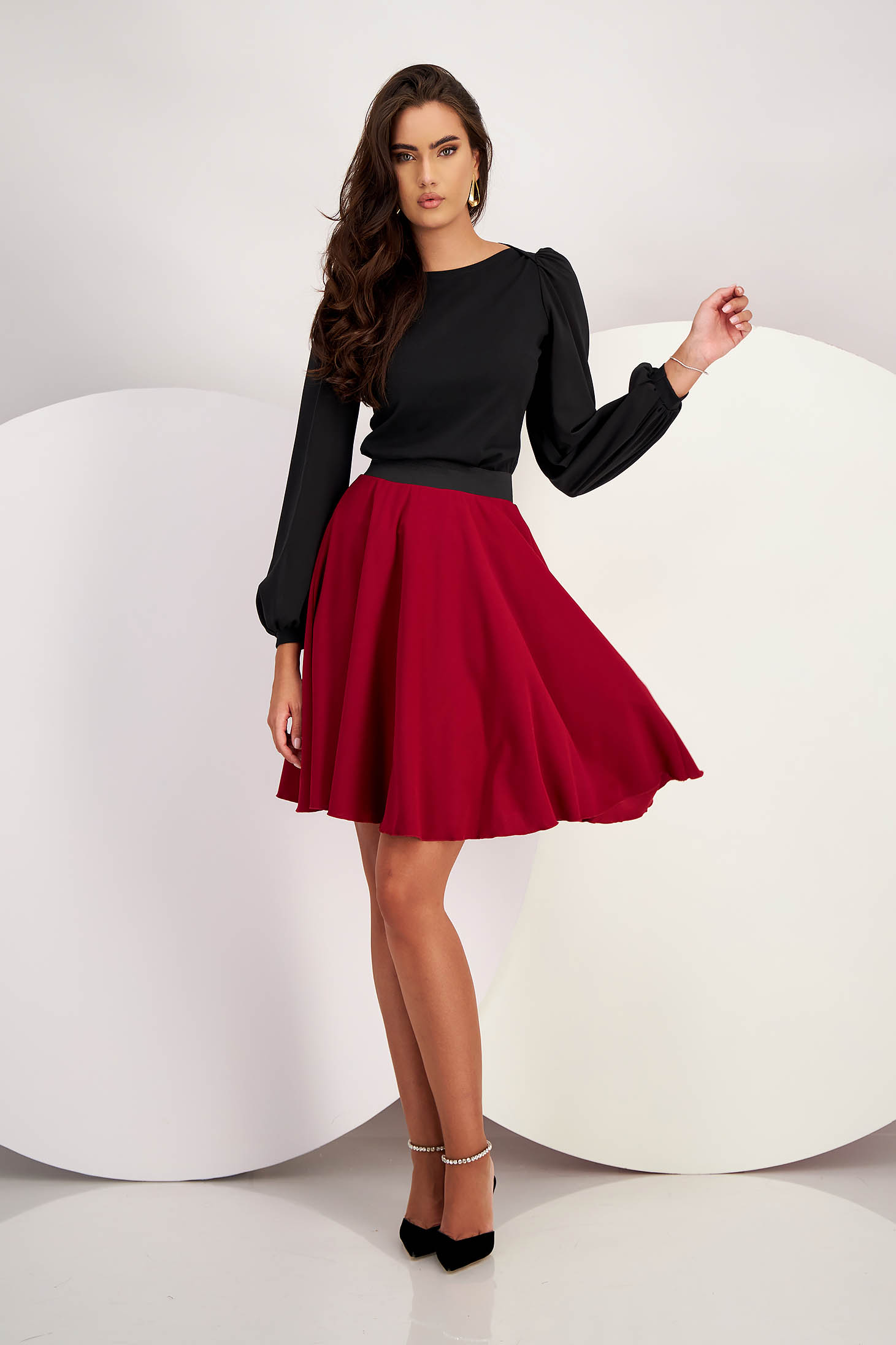 Cherry Crepe Skirt in A-line with Elastic Waist - StarShinerS