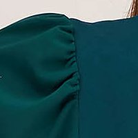 Krepp női blúz - sötétzöld, szűk szabású, bő muszlin ujjakkal - StarShinerS