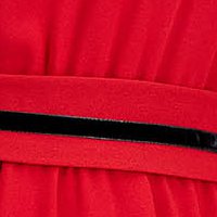Piros georgette midi ruha, harang alakú gumirozott derékrésszel