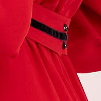 Piros georgette midi ruha, harang alakú gumirozott derékrésszel