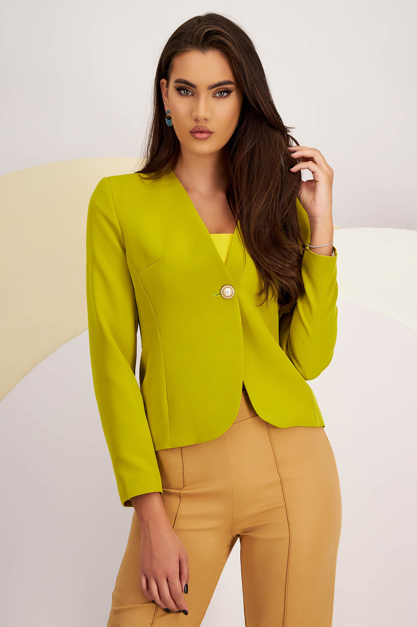 Olive green slightly elastic fabric jacket with a fitted cut - StarShinerS
