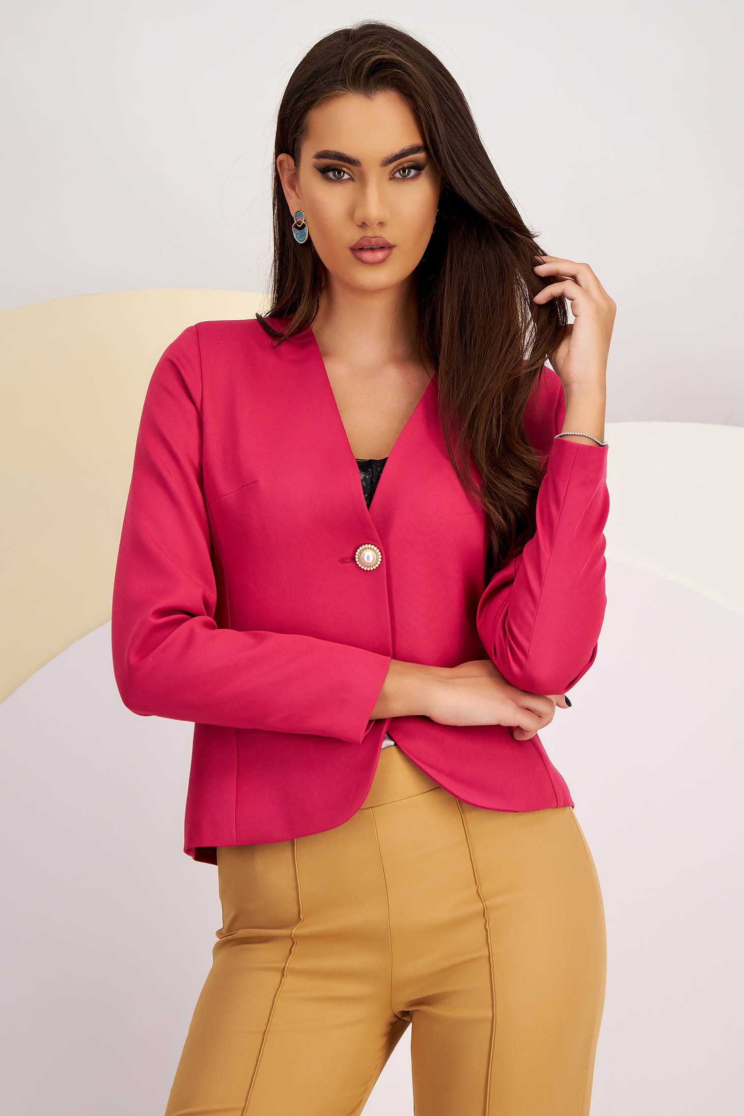 Pink slightly elastic fabric blazer with a fitted cut - StarShinerS