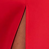 Rugalmas szövetü ceruza ruha - piros, térdig érő, muszlin ujjakkal - StarShinerS