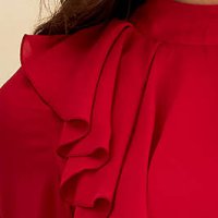 Piros muszlin midi ruha, harang alakú gumirozott derékrésszel