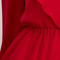 Piros muszlin midi ruha, harang alakú gumirozott derékrésszel