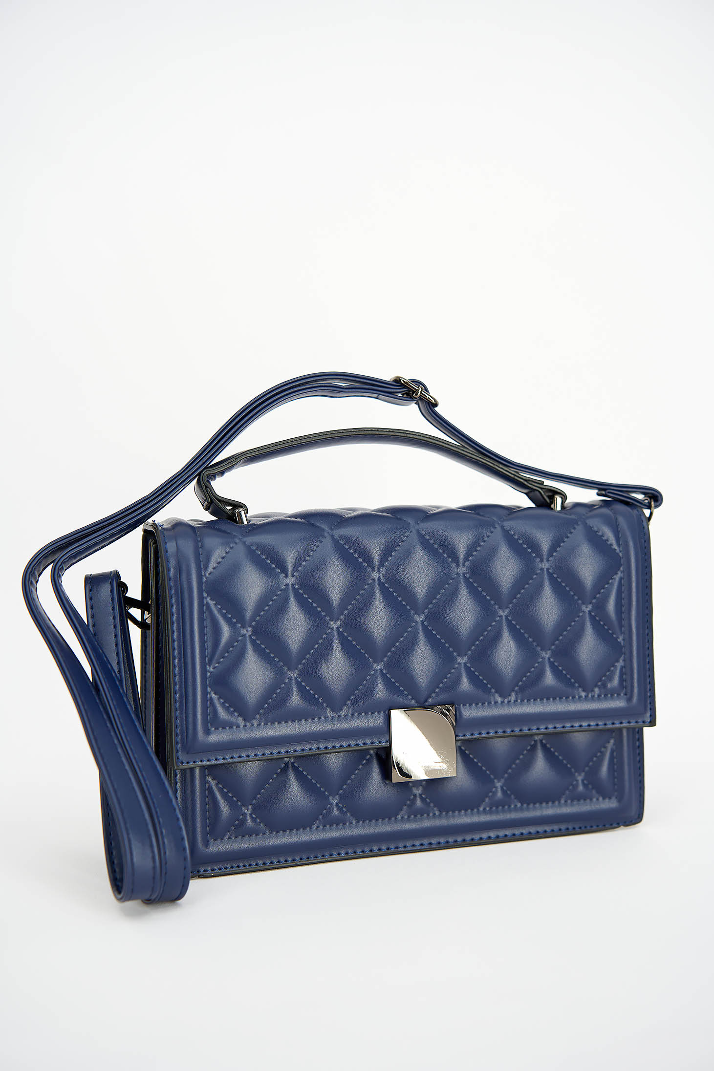 Dark blue bag from ecological leather short handles