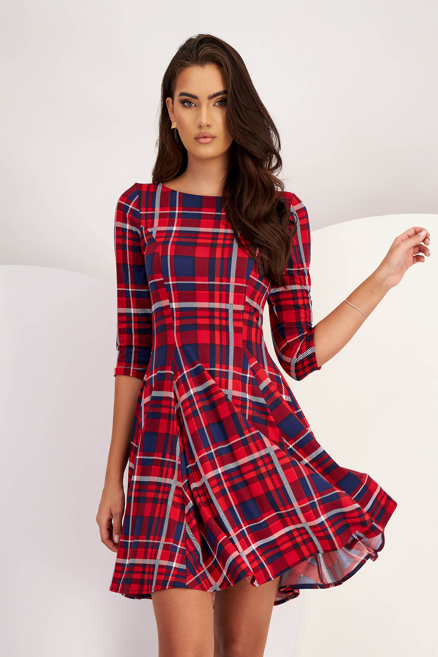 Rochie din jersey scurta in clos cu imprimeu cadrilat - StarShinerS