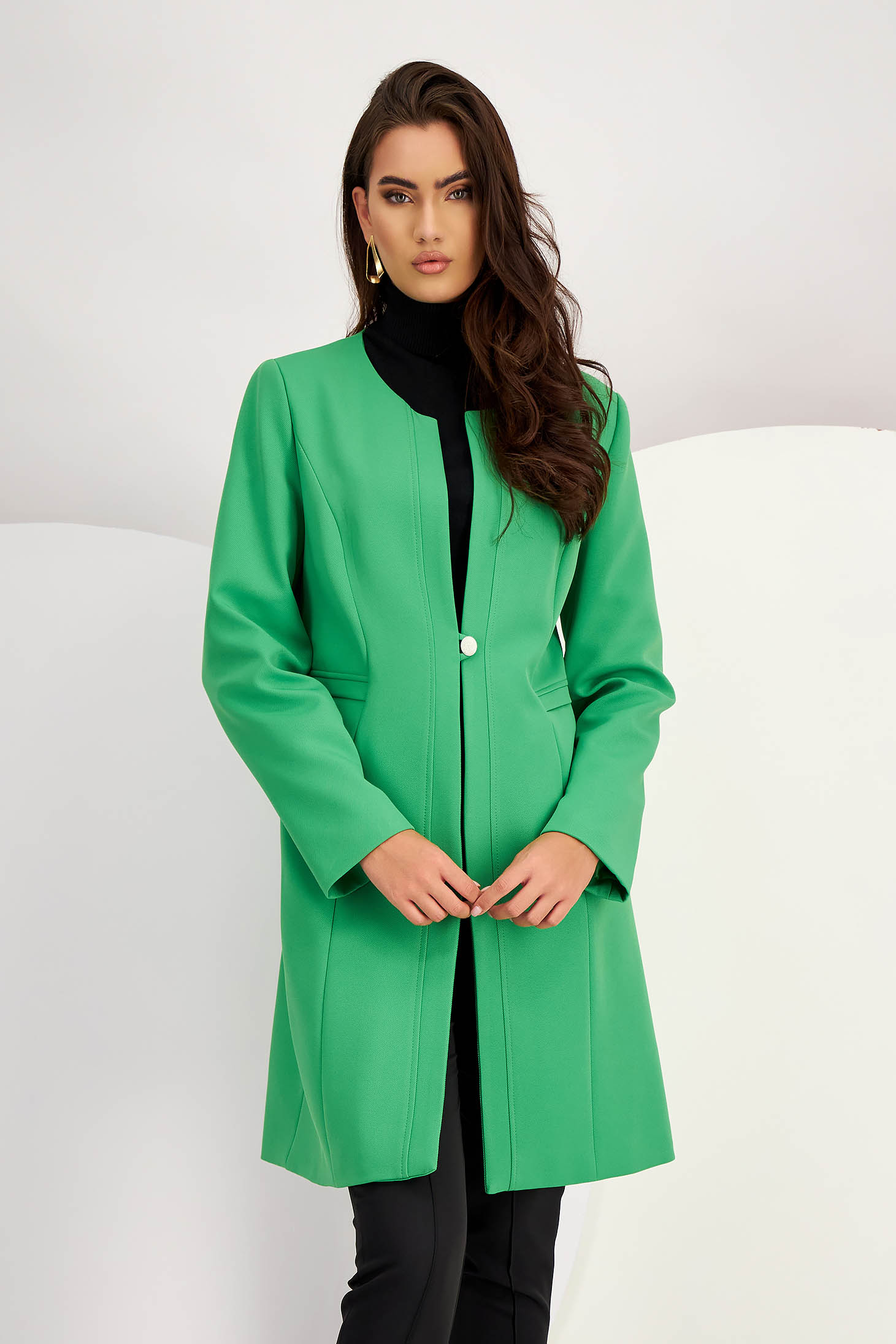 Zöld rugalmas szövet egyenes kabát 1 - StarShinerS.hu
