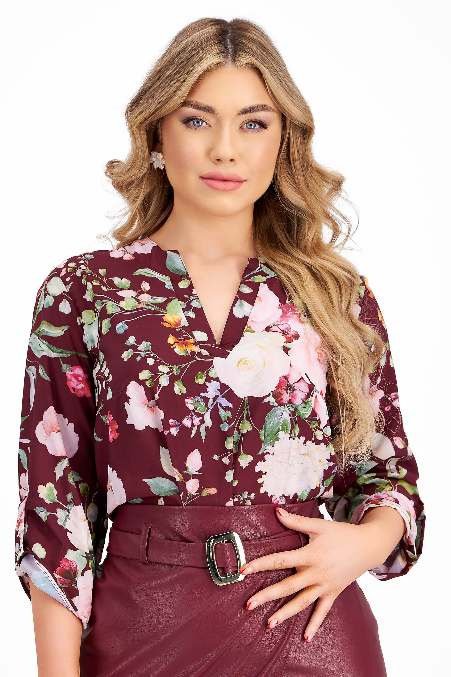 Bluza dama din material subtire cu croi larg si imprimeu floral - Lady Pandora 1 - StarShinerS.ro