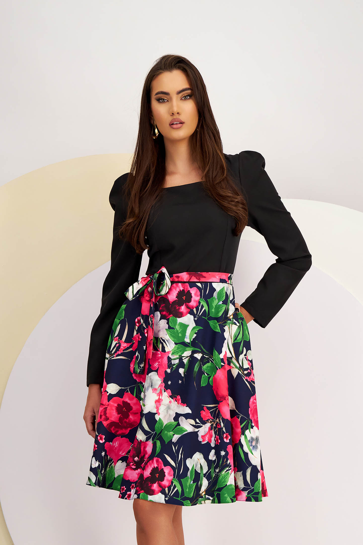 Rochie din stofa elastica in clos cu umeri bufanti si buzunare laterale - StarShinerS 1 - StarShinerS.ro
