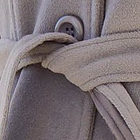 Szövet egyenes nagykabát - szürke, oldalt zsebekkel, eltávolítható kapucnival