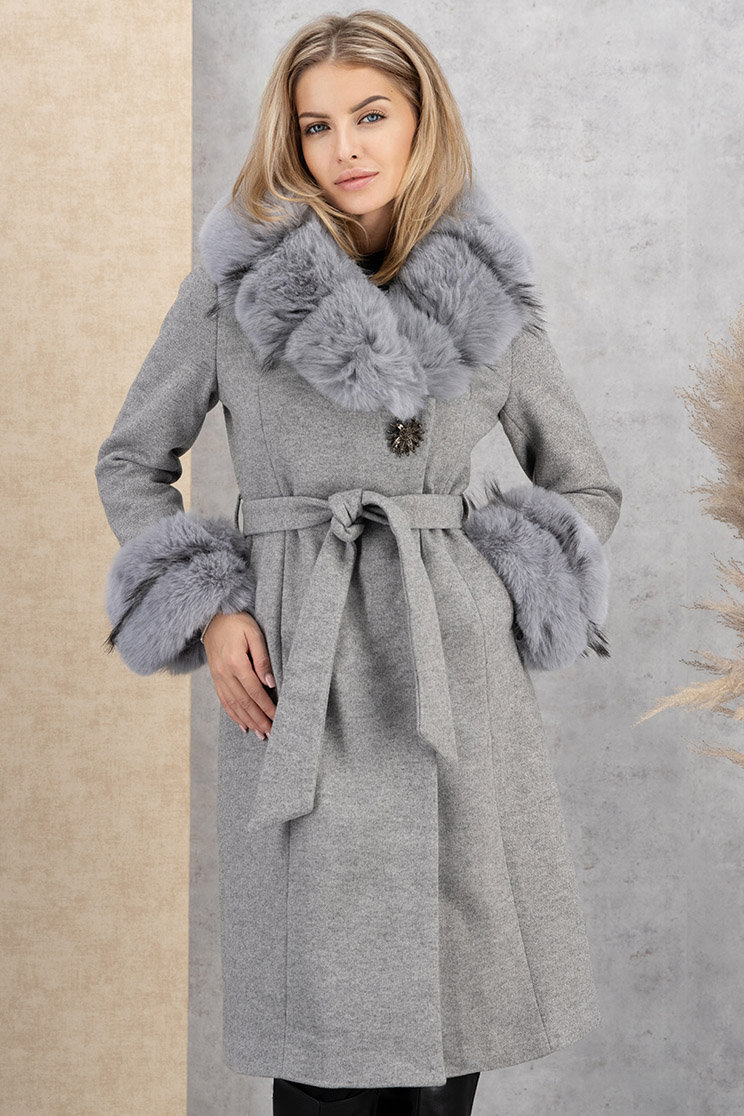 Siv ženski kaput online ravno vuna 1 - StarShinerS.hr