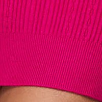Kötött rövid ceruza ruha - pink, dekoratív gombokkal, magas gallérral