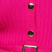 Kötött csíkozott mintás midi ceruza ruha - pink, öv típusú kiegészítővel