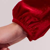 Ruha piros - StarShinerS bársonyból csillogó díszítések háromnegyedes harang alakú gumirozott derékrésszel