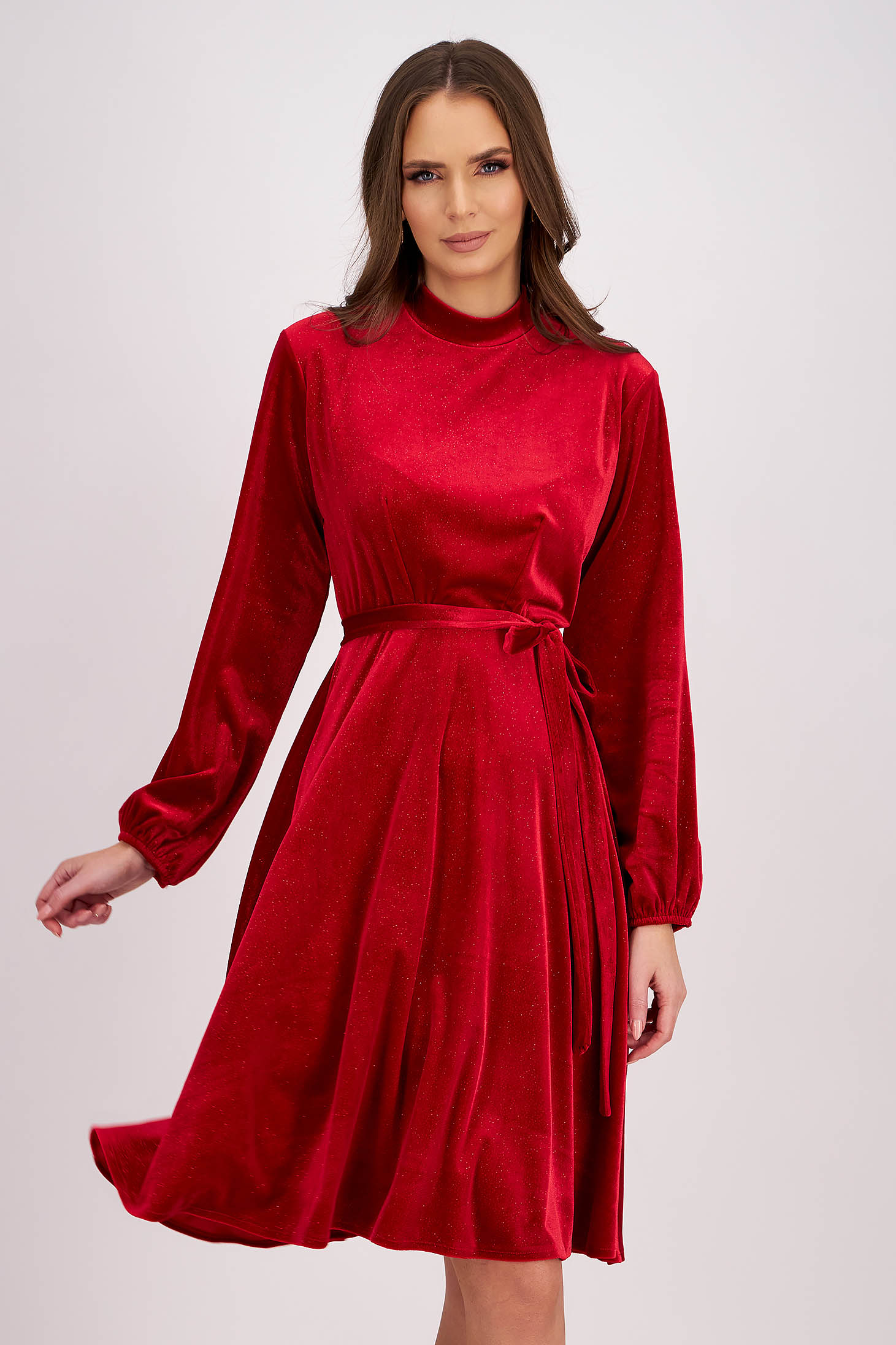 Piros bársony ruha, térdigérő 1 - StarShinerS.hu