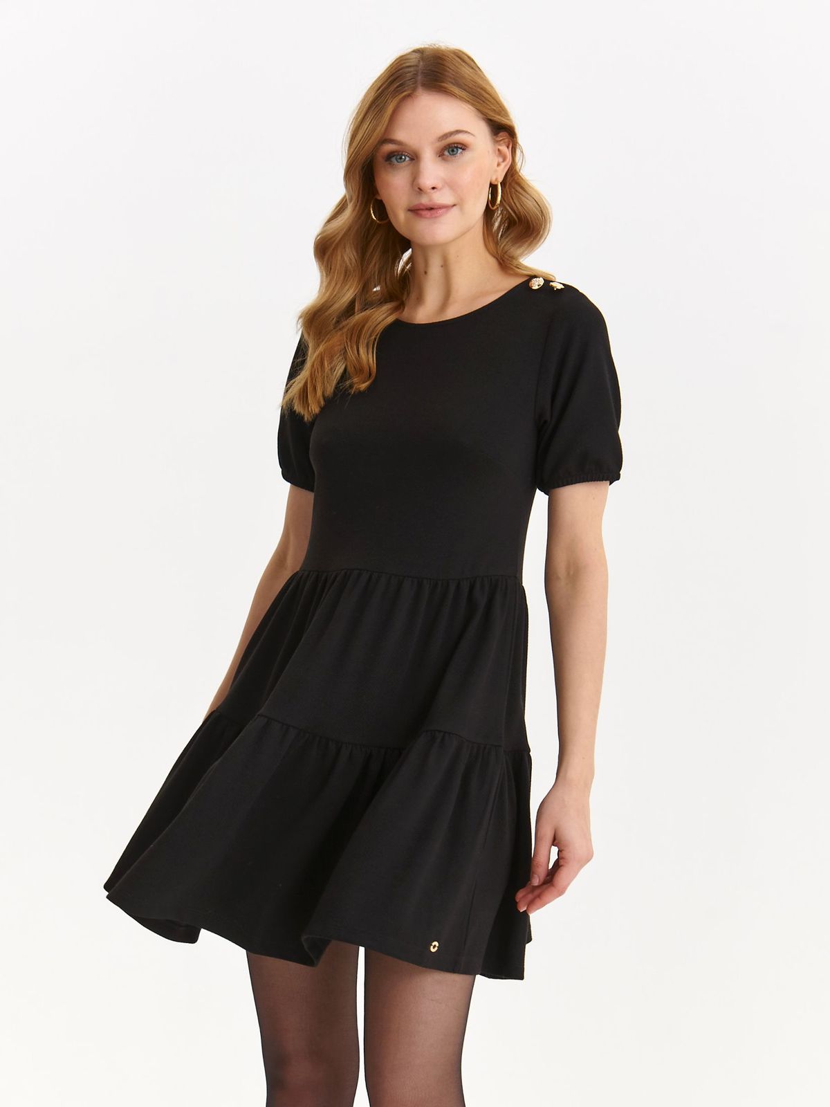 Black dress thin fabric short cut cloche short sleeves
