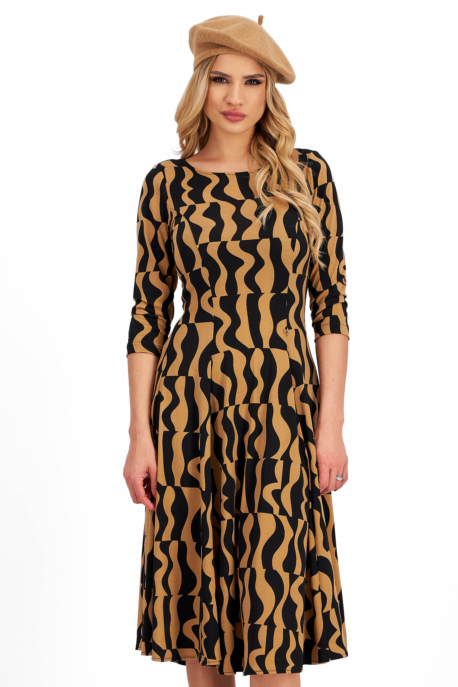 Rochie din lycra midi in clos cu imprimeu abstract - StarShinerS