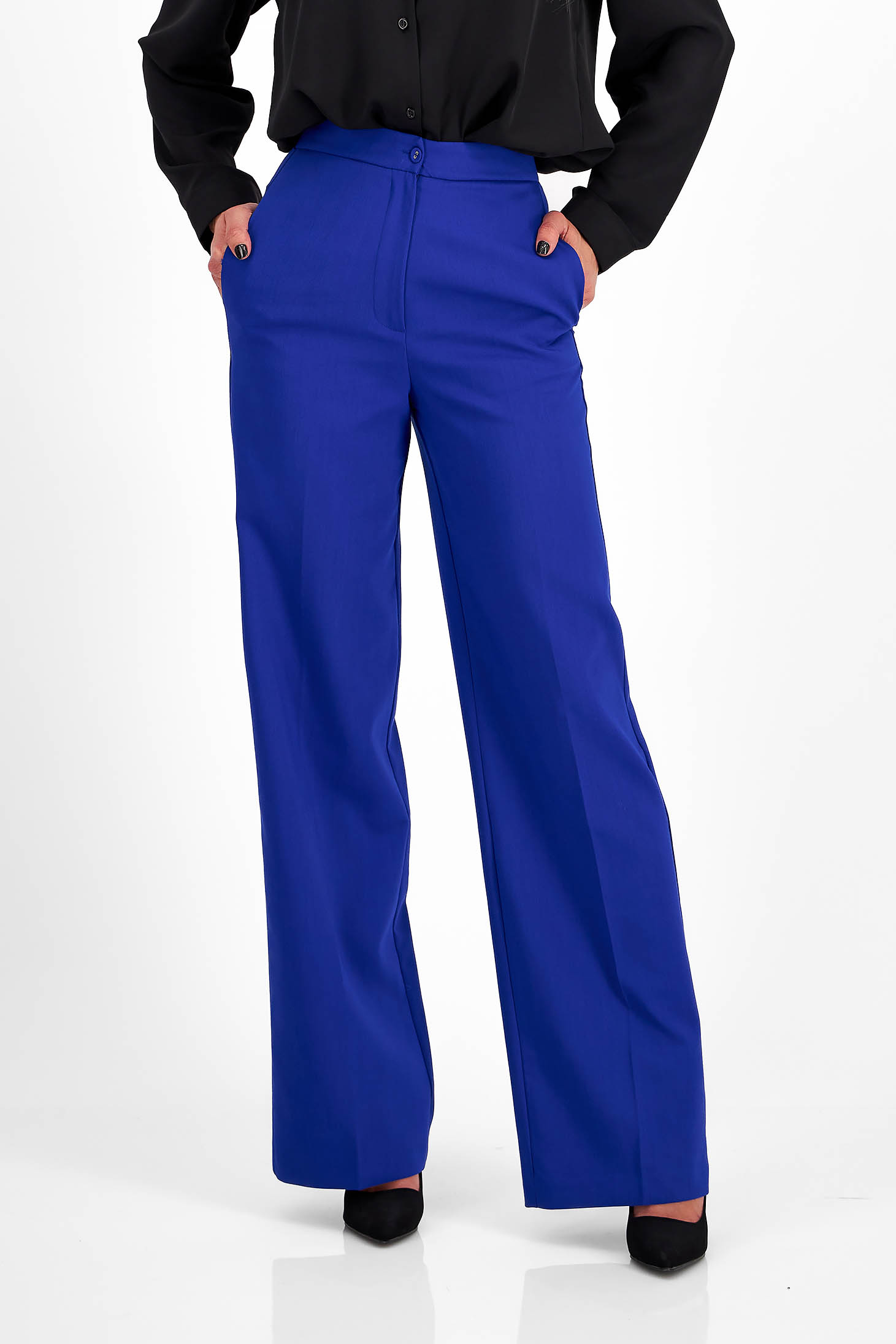 Kék pamutból készült nadrág hosszú bővülő magas derekú 1 - StarShinerS.hu