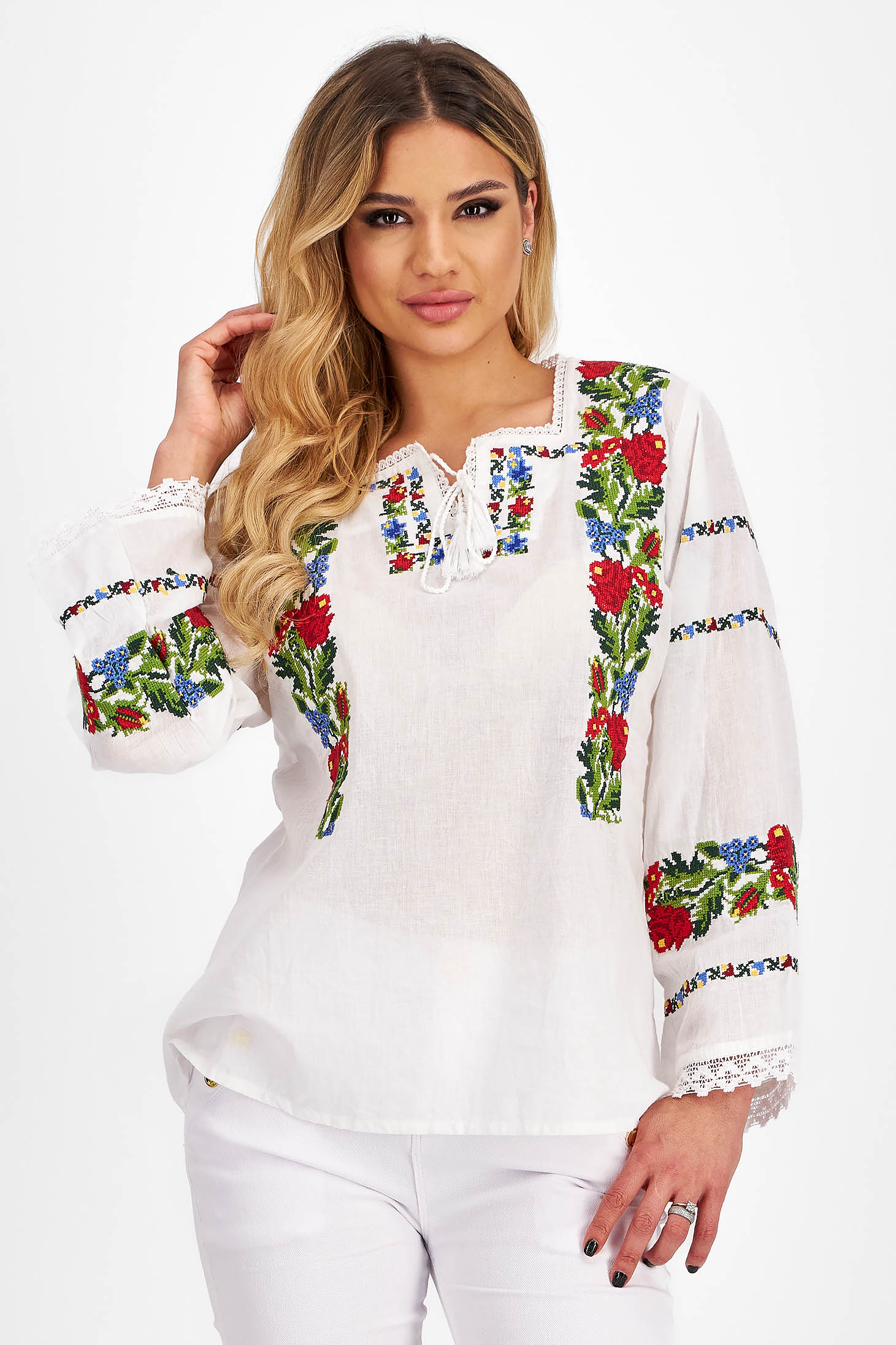 Embroidered Blouse - White - Ladies