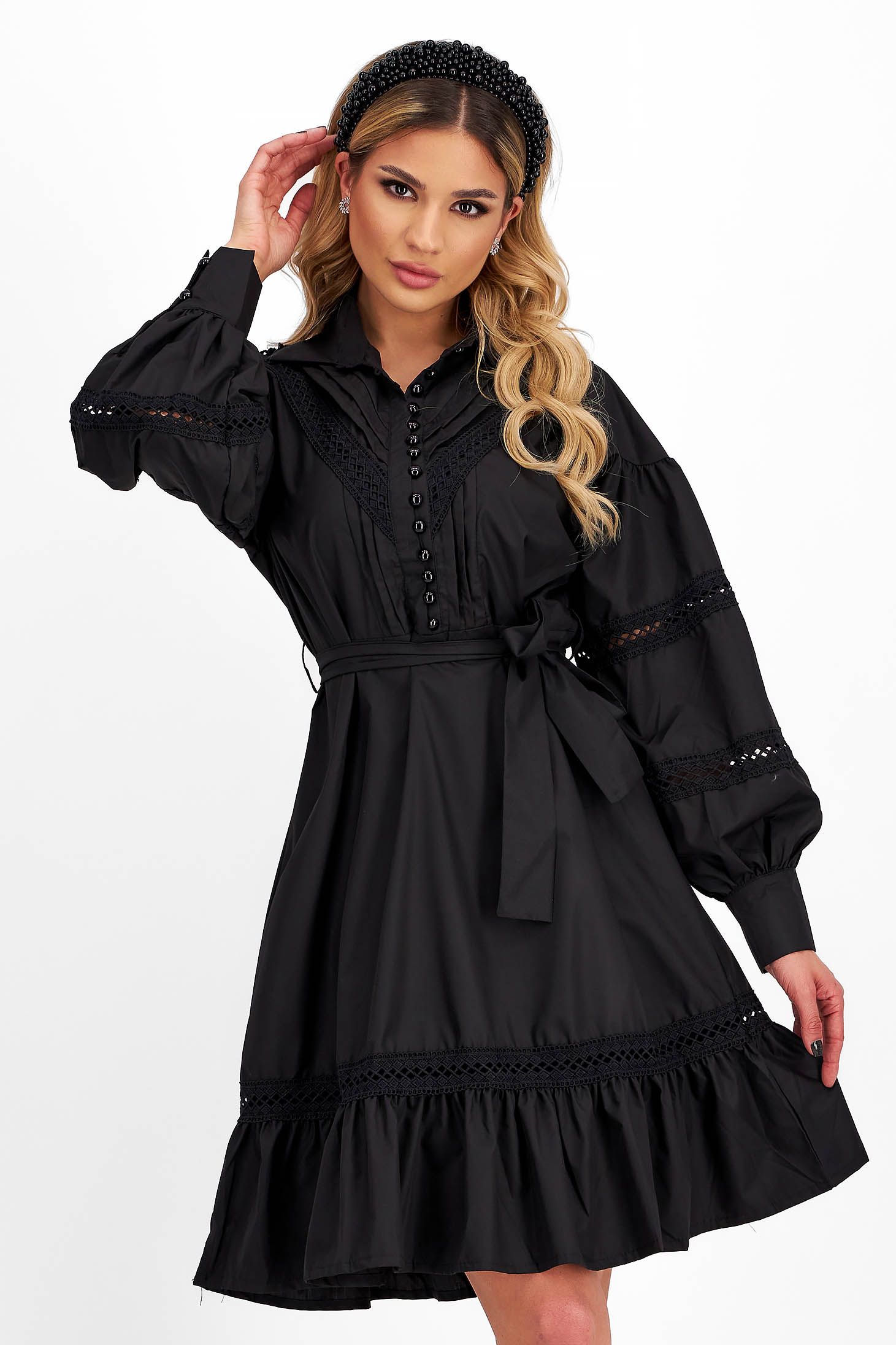 Fekete vékony rövid bő szabású ruha 1 - StarShinerS.hu