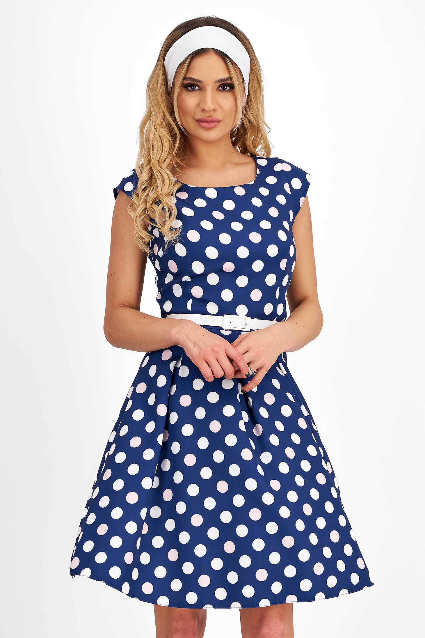 Rochie din stofa elastica in clos pana la genunchi cu accesoriu tip curea - Lady Pandora 1 - StarShinerS.ro
