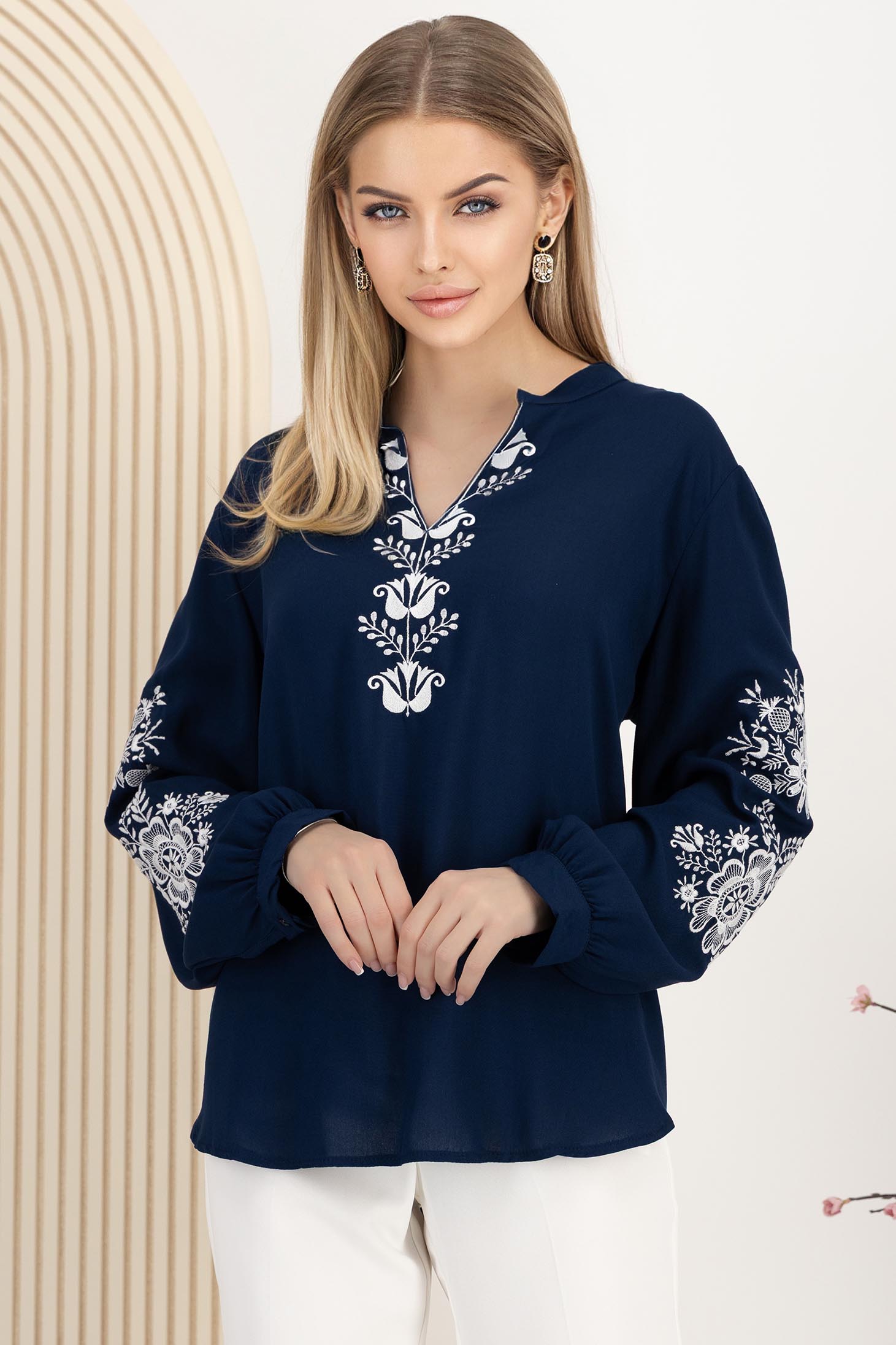 Bleumarin bluza za žene pamuk širok vez 1 - StarShinerS.hr