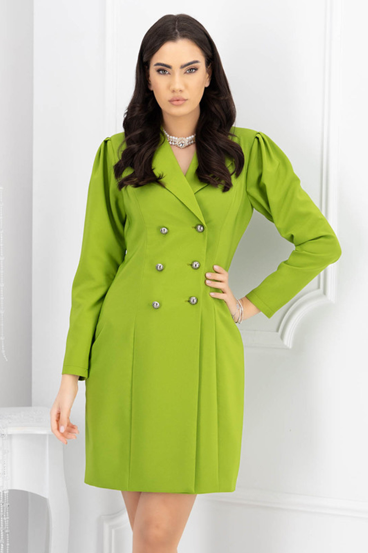 Lime zöld zakó tipusú ruha enyhén rugalmas szövetből dekoratív gombokkal - StarShinerS 1 - StarShinerS.hu