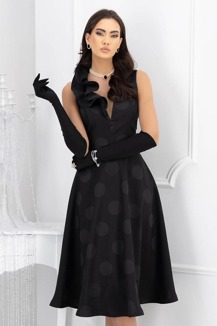 - StarShinerS black dress elastic cloth midi cloche frilly trim around ...