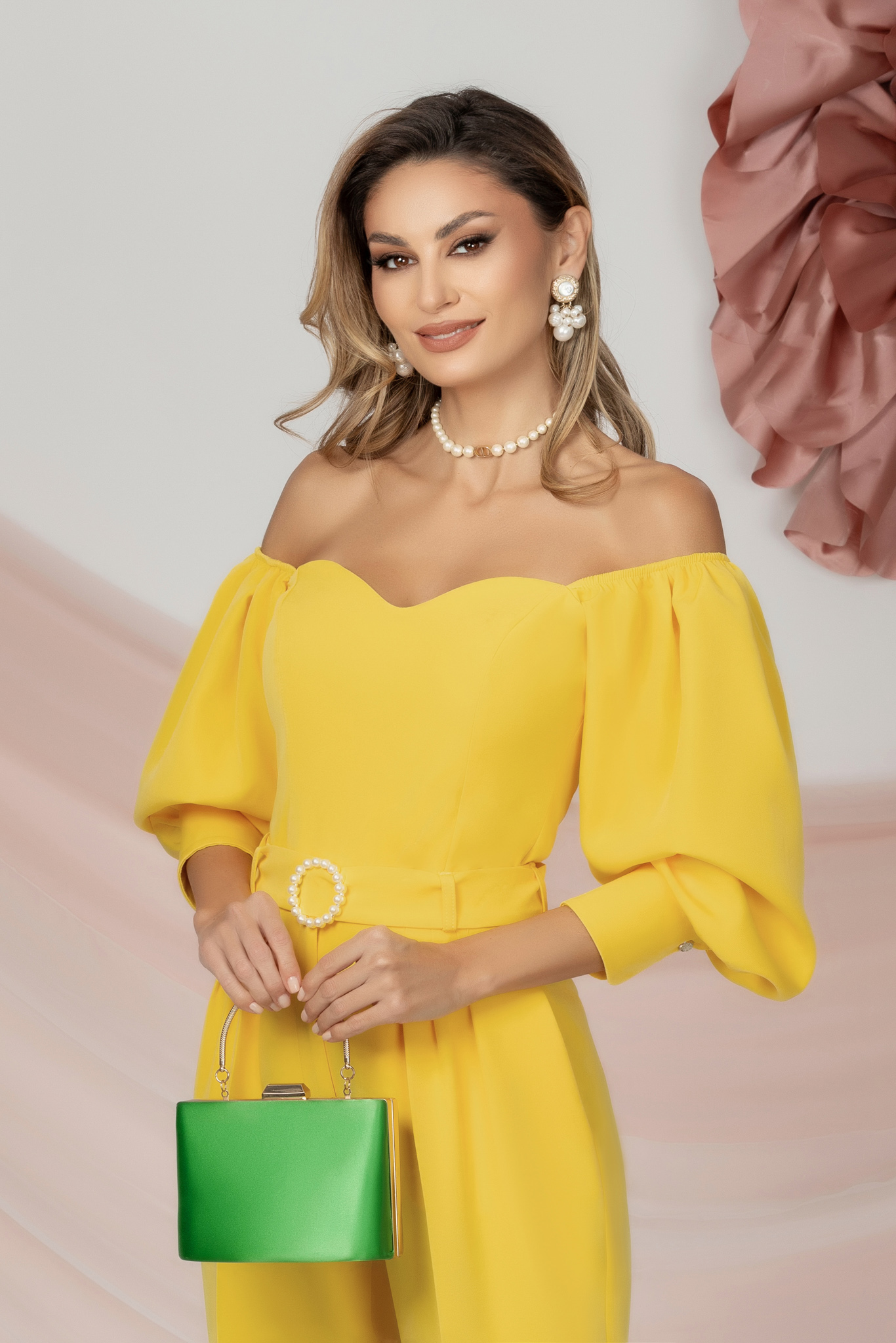 Sárga rugalmas szövet női blúz, szűk szabású 1 - StarShinerS.hu