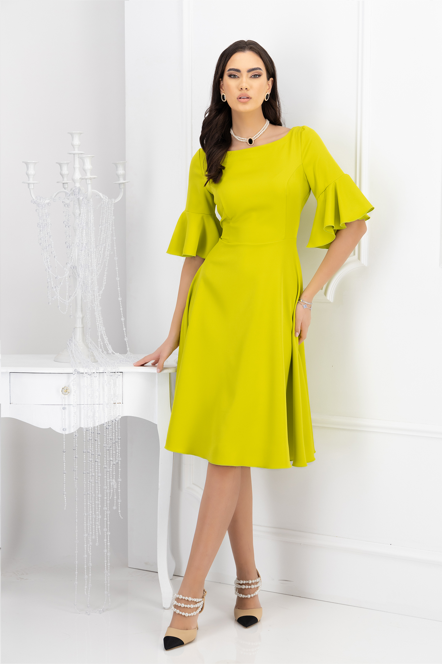 StarShinerS zelena crta haljina tkanine midi cloche 1 - StarShinerS.hr
