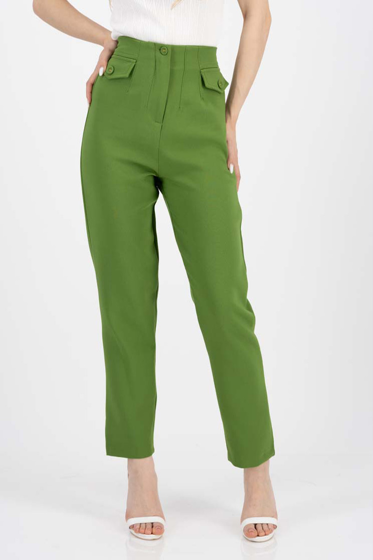 Khaki zöld pamut hosszú egyenes nadrág 1 - StarShinerS.hu